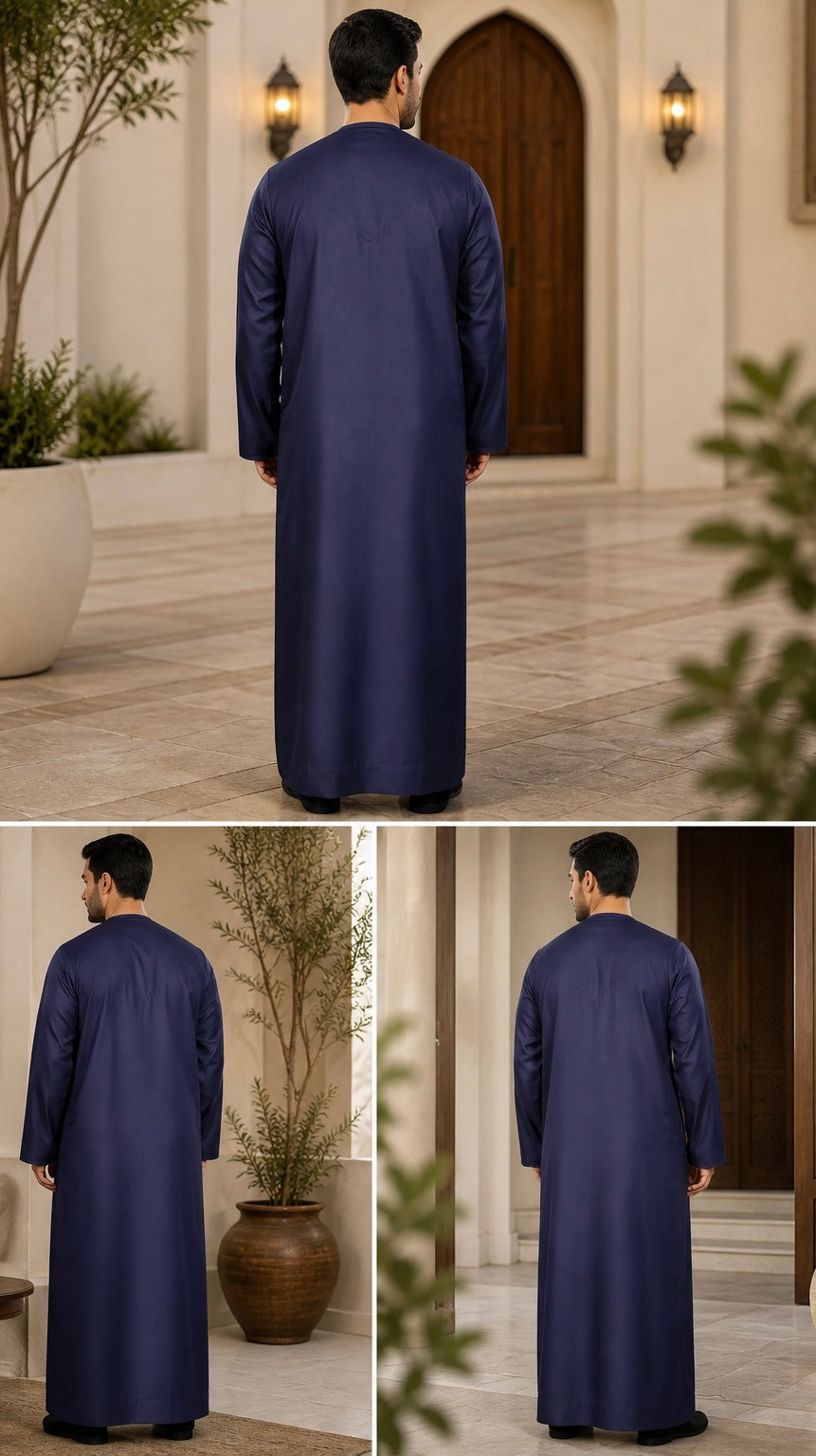 Men's Premium Emirati Thoube With Zip & Tassel Navy Blue